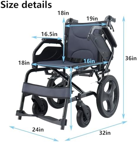 Lightweight Wheelchair Aluminum Alloy with Handbrakes, Silla de Ruedas for Adults, Durable Square Tube and Flip Up Armrest