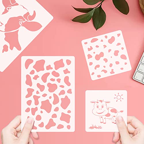 Cow Stencils, 4 Packs Farm Cow Print Stencil for Painting Animal Plastic Stencils ReusableTemplates for Painting on Wood Canvas Paper Fabric Floor Wall Tile DIY Crafts Decor