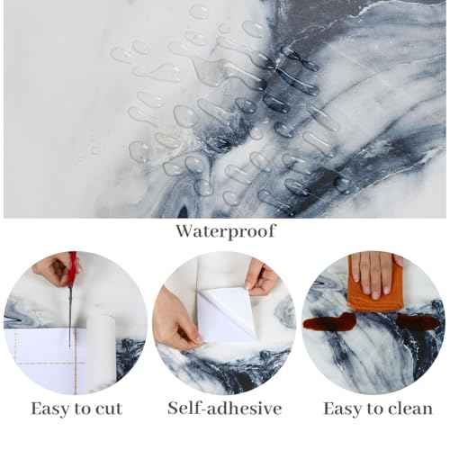 VaryPaper 15.7''x78.7'' Navy Blue and White Marble Wallpaper Peel and Stick Countertops Waterproof Marble Contact Paper for Table Desk Counter Top Vinyl Wrap Removable Granite Wall Paper for Kitchen