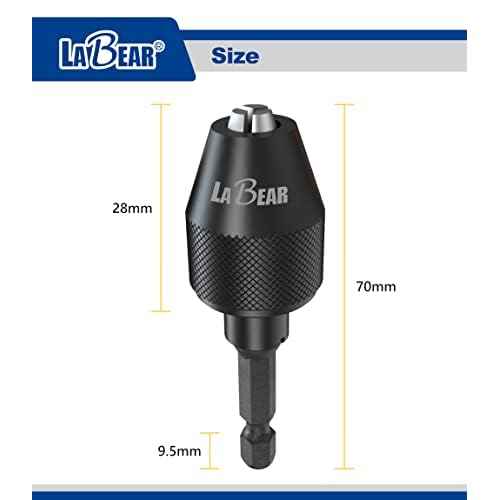 LABEAR- Drill Chuck Keyless Mini 3-Jaw Adapter with Quick-change 1/4" Hex Shank to Hold 1.5-6mm Alloy Black Drill Bits Milling Cutters