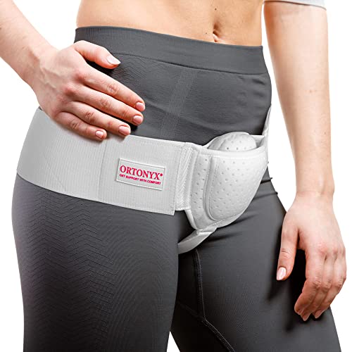 ORTONYX Inguinal Hernia Belt for Men and Women with Removable Compression Pad and Adjustable Waist Strap, Hernia Support Truss for Inguinal, Incisional Hernias, Left/Right Side - White L/XXL