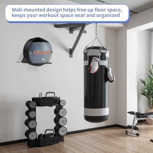 MOLIGOU Medicine Ball Rack Wall Mount, Slam Ball Holder with Band Hook, Slam Ball Storage for Home Gym