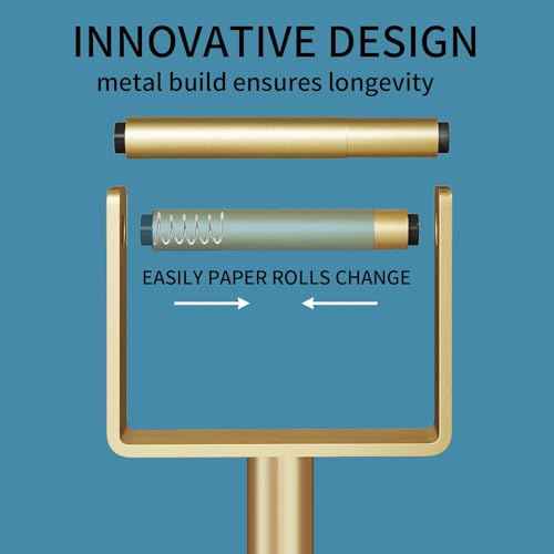 YUMORE Toilet Paper Holder Free Standing, Stainless Steel Toilet Paper Stand, Weighted Base Floor Tissue Roll Holder for Bathroom,Gold 200UP