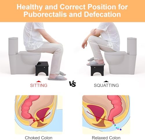 Black Toilet Stool Squat Adult, Natural Bamboo Wood Poop Stool for Adults, Bathroom Squatting Potty with Non-Slip Features, Portable Pooping Foot Step Stools