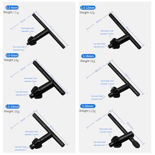 7 Pack Drill Chuck Key Set 1/4" 3/8" 1/2" 5/8" 3/4" 5/32'' 6 Sizes Clamping Press Chuck Wrench Heavy Duty Tightener Keys for 4mm 6mm 10mm 13 mm 16mm 20mm Electric Corded Cordless Drills