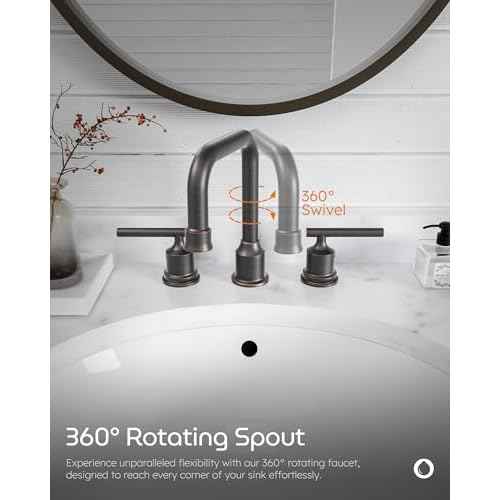 WOWOW Oil Rubbed Bronze Bathroom Faucet Widespread Bathroom Sink Faucet 3 Holes Vanity Faucet 2 Handle Basin Tap with Drain and Suplly Lines Retro