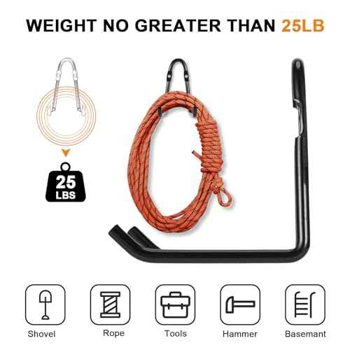 Set of 6 Garage Wall Hooks, Wall Metal Hooks, Double Hooks, Black, Double Garage Hooks for Organizing Ropes, Chairs, Hoses (Model 1)