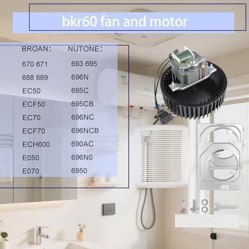 2025 Upgraded BKR60 Bath Fan Replacement Motor and Cover/Grille Compatible with Broan 670 671 688 689 NuTone 693 695 696N 695C 690NT 690NT-A Bathroom Exhaust Fan 3.0 Sones 60 CFM 2-Year Qa