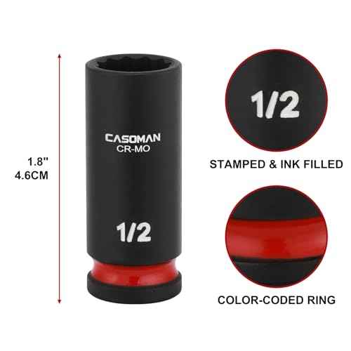 CASOMAN 12-Pieces 3/8" Drive Mid-Length Impact Socket Set, 12-Point, SAE, 5/16-Inch to 1-Inch, CR-MO Steel, with Storage Case