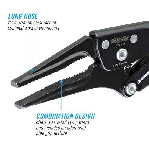 Channellock 103-10 10¡± Combination Long Nose Locking Pliers, Epoxy Resin Coating, Forged Steel, Long Nose for Maximum Clearance in Confined Work Environments