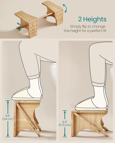 SONGMICS Bamboo Toilet Stool, Adjustable Poop Stool with Non-Slip Grooves, Height Convertible to 6.9 or 9.5 Inches, Squat Potty Stool for Bathroom, Space-Saving, Light Bamboo UBCB111N01