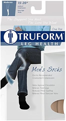 Truform Men's 15-20 mmHg Knee High Cushioned Athletic Support Compression Socks, Tan, Small (Pack of 2)