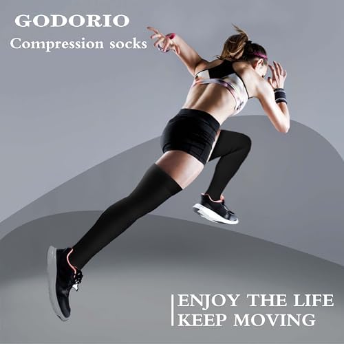 GODORIO 2Pairs 20-30mmHg Thigh High Compression Stockings, Thigh High Compression Socks for Women, Medical Compression Stockings for Varicose Veins, Swelling, Pregnant, Teacher, Doctor