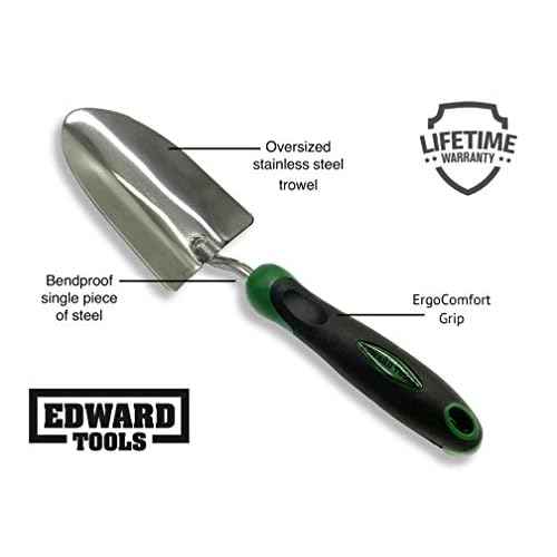 Edward Tools Bend-Proof Garden Trowel - Heavy Duty Polished Stainless Steel - Rust Resistant Oversized Garden Hand Shovel for Quicker Work - Digs Through Rocky/Heavy soils - Comfort Grip (1)