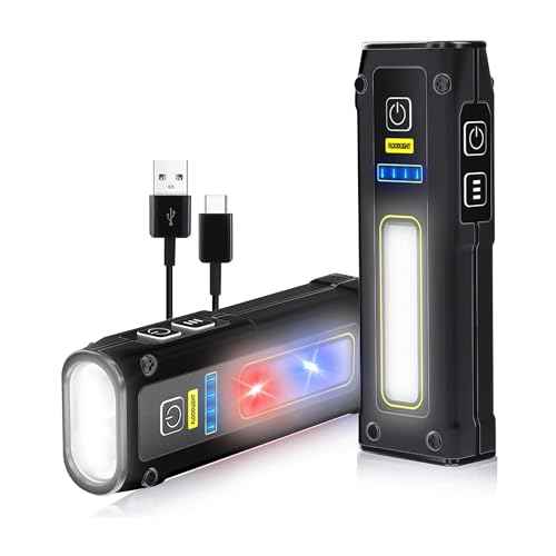 2 Pack Portable Rechargeable LED Work Light, Mini Magnetic Flashlights for Mechanics with COB Sidelight, Small Multi-Use Waterproof Super Bright Car Repair Emergency Trouble Light