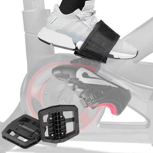 CyclingDeal Strap-in Platform Pedals - Compatible with Peloton Pedals for Peloton Bike & Bike + Anti-Skid Grips Peloton Pedal Converter Peloton Accessories - Ride with Sneakers