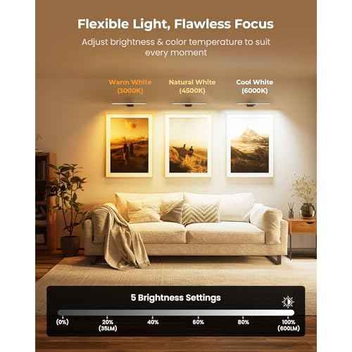 2 Pack Picture Light for Wall Rechargeable Art Light with Remote, 3 Colors & 5 Brightness Levels, 12000mAh Battery Operated Lights for Pictures,Painting,Gallery, Bedroom, Hallway, Frame, Living Room