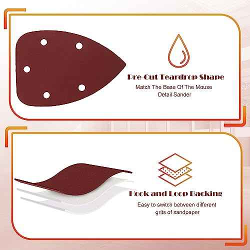 400 Grit Mouse Sander Sandpaper, Jamiikury 5 Hole Detail Sander Sandpaper Palm Sander Paper Mouse Sanding Pads Hook and Loop Sanding Sheets - Pack of 20