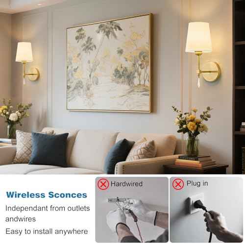 Wireless Wall sconces Set of Two,10000 Mah Battery Operated Wall Sconce with Remote,Dimmable 12 RGBS Rechargeable Wall Sconce,Cordless sconces wall decor set of 2 for Living Room,Bedroom (Gold)