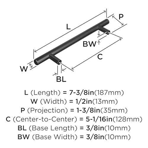 Amerock Bar Pulls 5-1/16 inch (128mm) Center-to-Center Matte Black Cabinet Pull - 10 Pack, 10BX40517MB