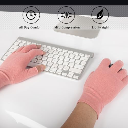 2 Pairs Arthritis Compression Gloves for Women Men, Fingerless Breathable & Moisture Wicking Compression Gloves for Relieving Carpal Tunnel Aches, Rheumatoid Pains, Joint Swell Pink S