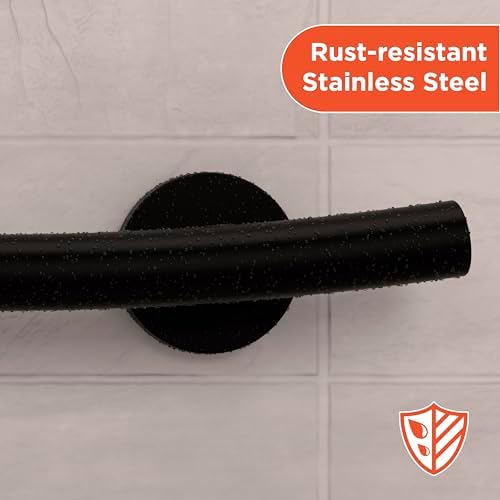 HEALTHCRAFT (2X Pack) Wave Decorative Grab Bars, ADA Compliant Bathroom Safety Bars for Seniors, Wall-Mounted, Supports Up to 500 lbs (Left & Right) (Matte Black, 24 Inch)