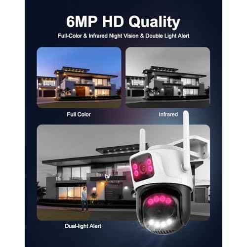 6MP Dual Lens Wireless Outdoor Security Camera Outdoor, WiFi Home Survaillance Camera, PTZ, 355¡ÆPan, 90¡Æ Tilt, Human Detection & Auto Tracking, 2-Way Audio, IP66, 24/7 Recording,Night Vision