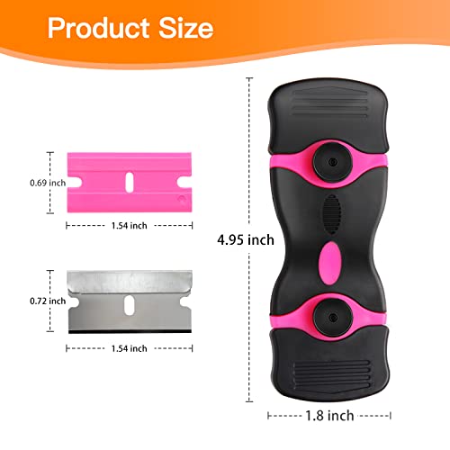 2PACK Razor Blade Scraper, 2-in-1 Scraper Tool with 20Pcs Plastic Blades & 10Pcs Metal Blades, Multi-Purpose Cleaning Razor Scraper Paint Removal for Glass, Decals, Stickers, Labels, Caulk, Adhesive