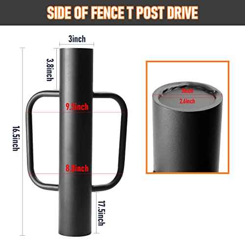 Black Fence Post Driver£¬16.5 Inch T Post Driver,12LB Hand Post Pounder with Handle, Heavy Duty Post Hole Diggers