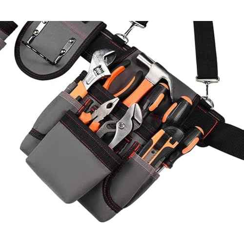 Professional Tool Belt for Men,Tool Belts with Suspenders,Magnetic Tool Pouch, Adjustable Utility Belt Tools Organizer, Heavy Duty Construction Work Bags Tool Pouch for Electrician, Carpenter