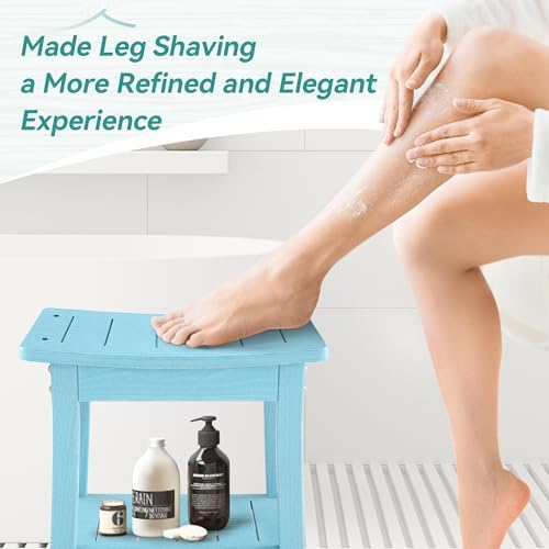 HDPE Shower Bench Stool, Waterproof Shower Seat for Inside Shower, Shower Stools for Shaving Legs with Storage Shelf for Bathroom, Light Blue