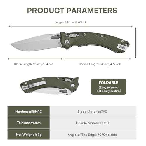 Folding Pocket Knife for Men, M390 3.7" Blade with G10 Handle and Crossbar Lock, EDC Knife for Camping, Hiking, and Outdoor Everyday Carry (Green)