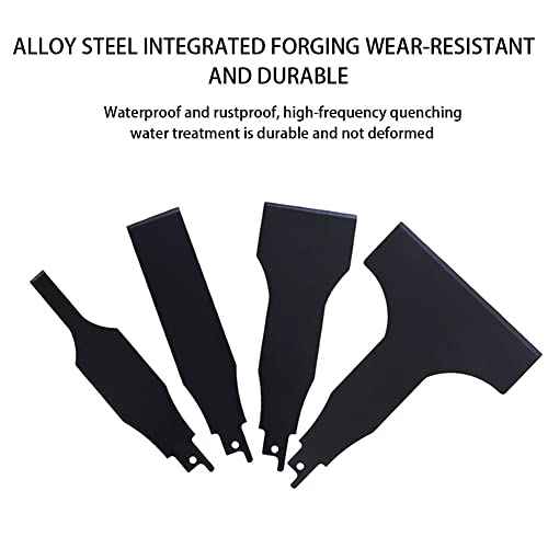 4PCS Reciprocating Saw Scraper Blade, High Carbon Steel Tile Cleaning Tools for Removing Tile Grout Glue Gaps Adhesives, Wall Cleaning, Metal derusting (Black)