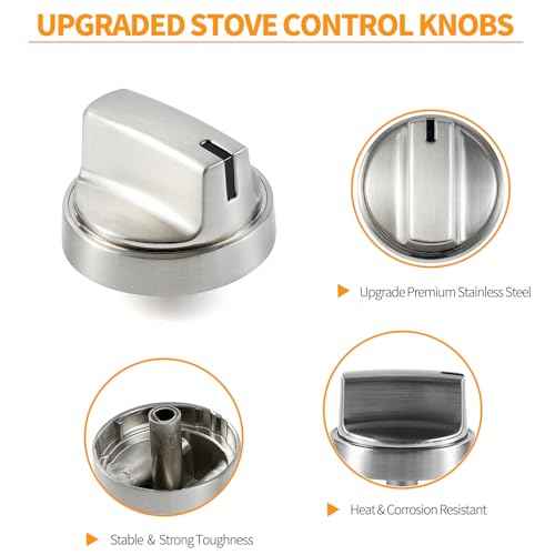atgestore WB03X29300 Stainless Steel Stove Knobs Replacement for GE Stove Parts Gas Range Knobs JGP3030SLSS JGP3036SL1SS JGP3030SL1SS GE Cooktop Knob Metal Control Surface Burner Knobs 4 Pcs