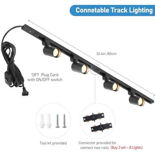 Plug in Track Lighting with Power Cord, 4-Light GU10 Track Lighting Kit with Track Rail, Modern Kitchen LED Track Lighting Fixtures Ceiling Wall Spot Light, 13FT Plug Cord, Black (No Bulbs)