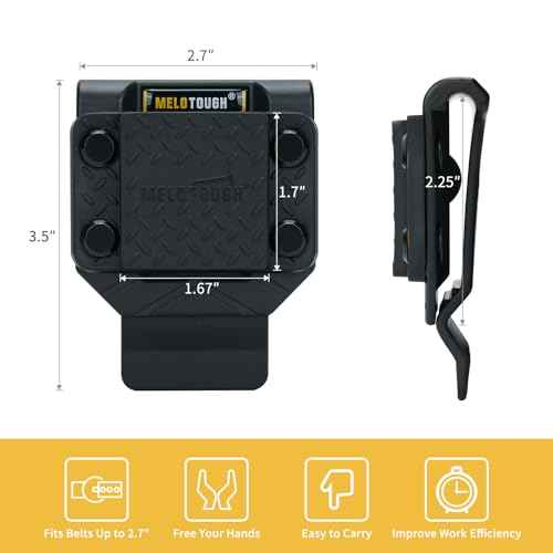 MELOTOUGH Magnetic Tool Holder Strong Magnetic Belt Clip for Screws,Nails,Wrench,Hammer,Pliers,Screwdriver,Trowel,Sockets - Fits Up to 2.7" Belt (Black)
