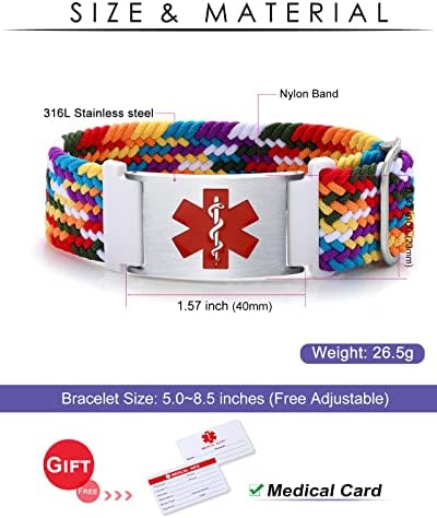 Personalized Sport Medical Alert Bracelets for Women Men - Custom Medical ID Bracelets with Free Engraving - Hook and Loop/Elastic/Stainless Steel/Silicone Watch Wristband Emergency Bracelet
