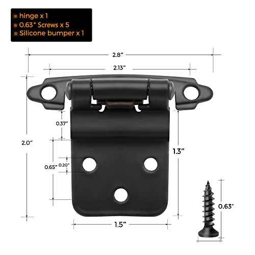 Ravinte 50Pack 25Pairs 3/8inch Inset Cabinet Door Hinges Kitchen Cabinet Hinges Black Semi-Concealed Hinges Face Mount Cabinet Hardware Self-Closing Cabinet Hinges with Door Bumpers&Screwdriver