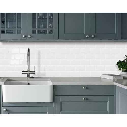 DEWOO 20-Sheet White Peel and Stick Subway Tile Backsplash Self Adhesive Brick Stickers for Kitchen Bathroom Wall (12"¡¿12")