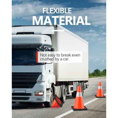 (4 Pack) BATTIFE Traffic Cones 18 Inch with Black Weighted Base, PVC Orange Cone for Traffic Control,Construction Events, Driveway Road Parking Lot