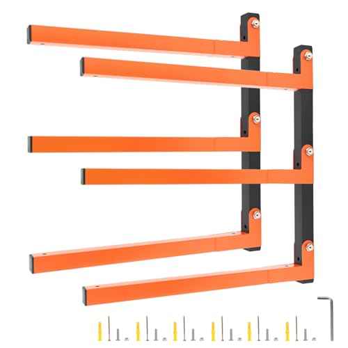 QWORK Wall Mount Wood Organizer and Lumber Storage Metal Rack, 3-Level, 2 Pack, for Workshops & Garages