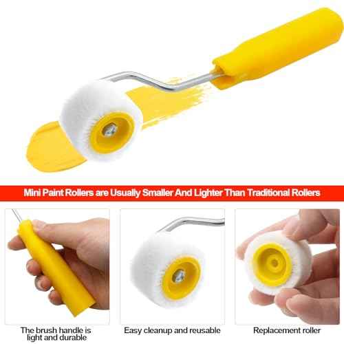4/5 inch Mini Paint Rollers for Touch up Trim Edge or Corner, Extra Small Paint Wool Brushes, Tiny Painting Tool(1 Brush +2 Rollers)