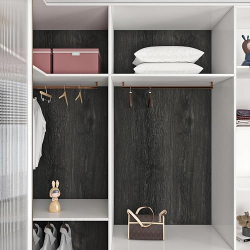 Livelynine Espresso Wood Stain Contact Paper Peel and Stick Countertops Waterproof Kitchen Cabinet Wallpaper Dark Grey Wood Grain Vinyl Wrap for Cabinets Desk Cover Laminate Countertop Roll 15.8x78.8