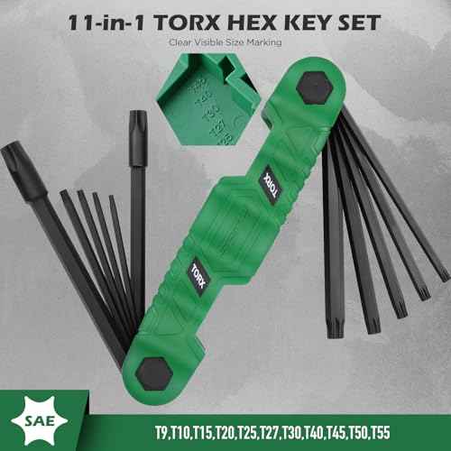 34-Piece Large Folding Hex Key Set, SAE Hex (3/32"-1/2"), Metric Hex (1.5-12mm) & Torx (T9?T55), 3-in-1 Heavy Duty Allen Key Set for Archery, Bike Repair, Furniture & Home Maintenance