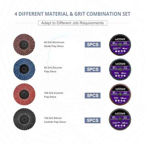 2 Inch Flap Disc Set, 20 PCS Angle/Die Grinder Flap Discs - 40 Grit Aluminum Oxide, 60 Grit Zirconia, 100 Grit Ceramic, 120 Grit Silicon Carbide with 1/4 Inch Shank Double Rod Replacement