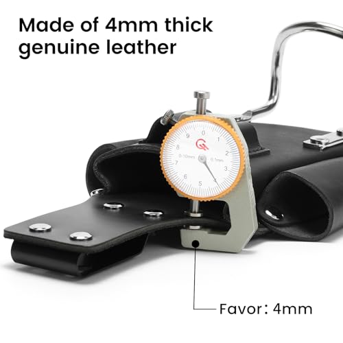 Small Leather Tool Pouch - 6-in-1 Heavy Top Grain Leather Small Tool Pouch with a Steel Hammer Loop,Hammer Holder Reinforced Heavy Duty Rivets - Fits Belts up to 2.5"