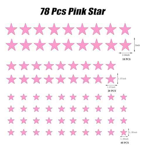 Lchen Star Wall Sticker, 78 Pieces Creative PVC Star Wall Decal for Classroom Nursery Kids Room Home Decoration (Pink)