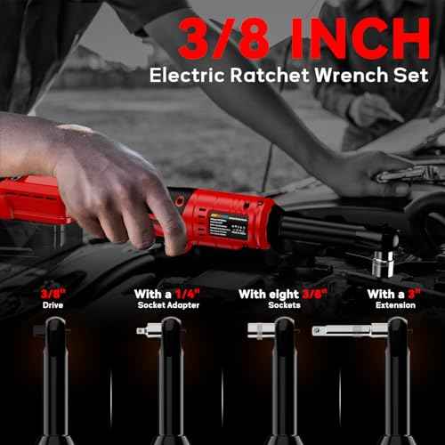 3/8" Extended Cordless Ratchet Wrench for Milwaukee 18V Battery, 74Ft-Lbs Brushless Motor Electric Ratchet with 320RPM Variable Speed, 8 Sockets, 3/8" to 1/4" Adapter, 6" Extension Bar (Tool Only)