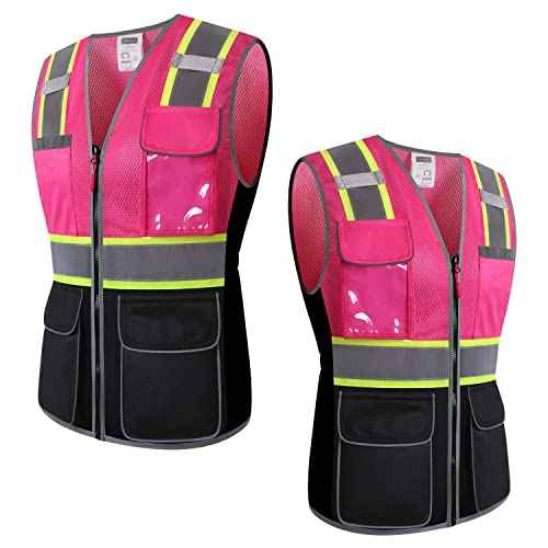 Women Safety Vest, Multi Pockets High Visibility Reflective Breathable Mesh Work Vest For Lady, Durable Zipper