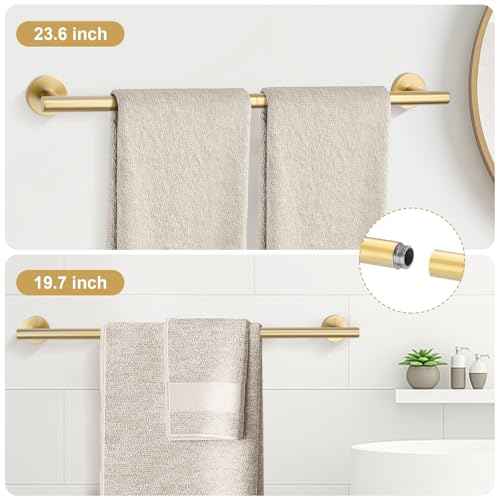 TURS Brushed Gold 8 Piece Bathroom Hardware Set, SUS304 Stainless Steel 24 Inch and 20 Inch Bath Towel Bar Set, Round Bathroom Accessories Kit Wall Mounted